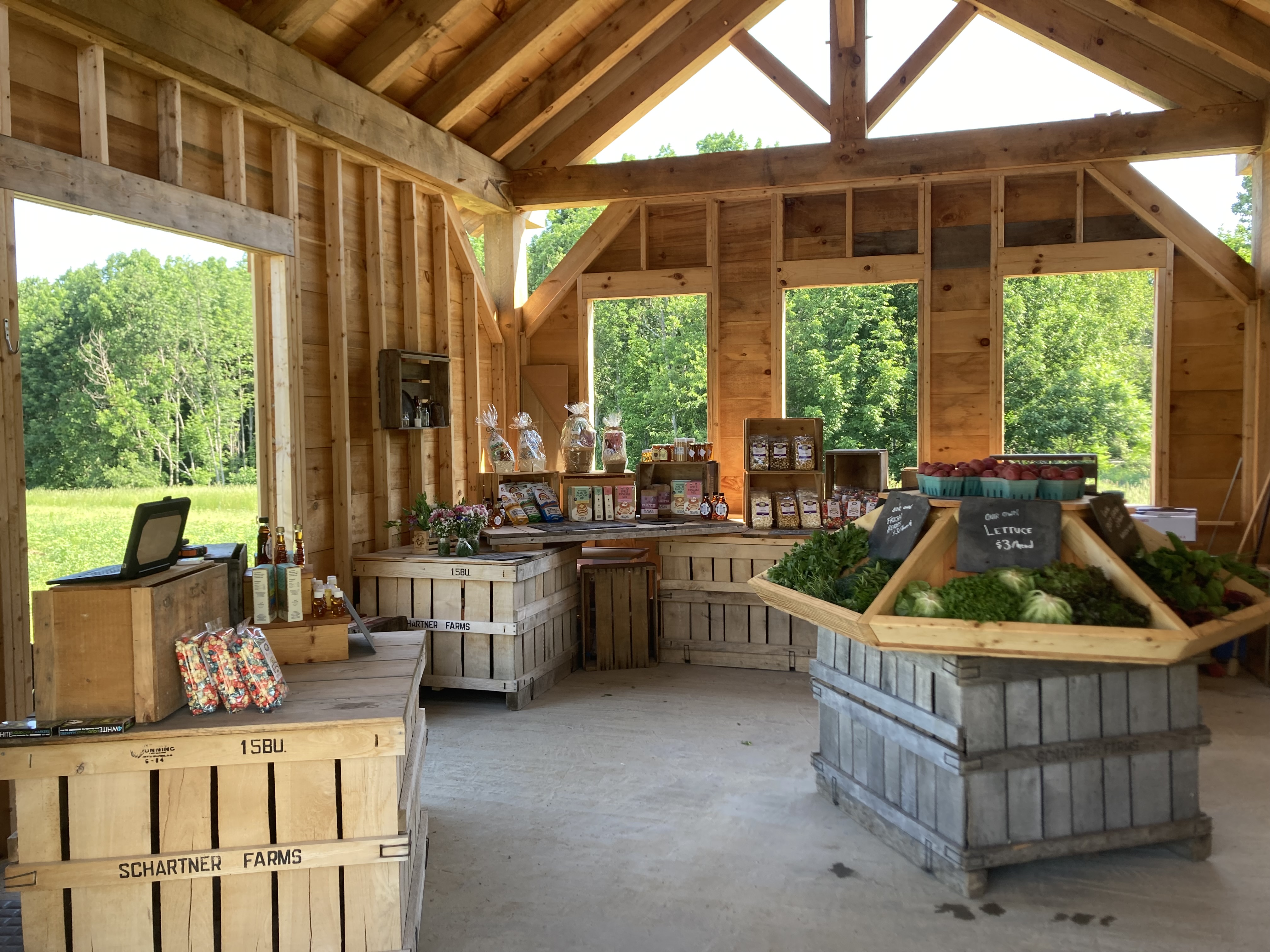 Inside the Orchard View Farm Market farm store featuring local produce and Maine made products.