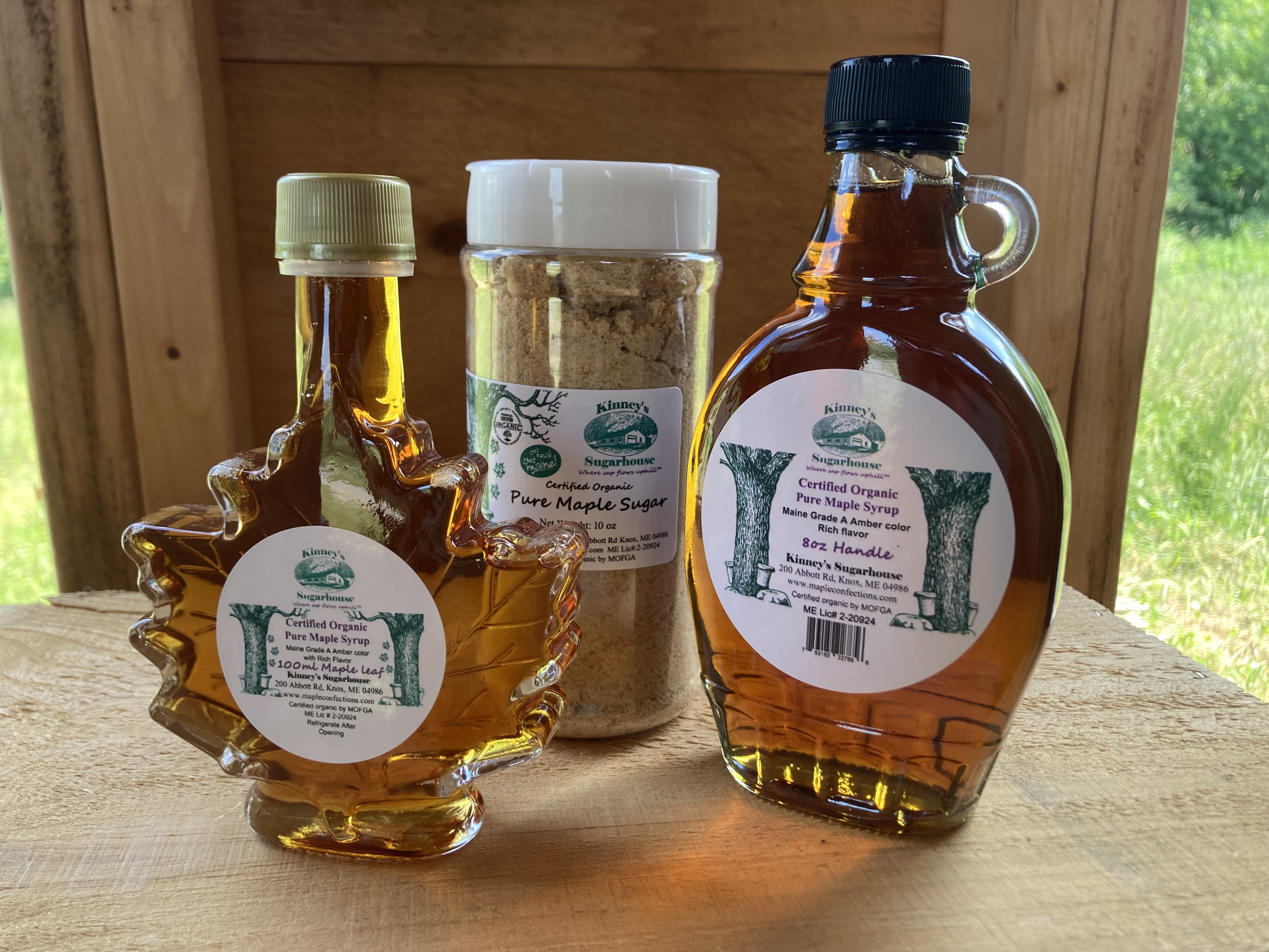 Maple syrup and maple sugar from local sugar shack, Kinney's Sugarhouse.